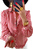 Red Plaid Long Sleeve Button Down Frill Detail Casual Shirt