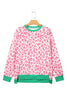 Khaki Leopard Polka Dot Colorblock Trim Long Sleeve Top