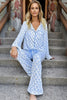 Sky Blue Bow Print Long Sleeve Shirt and Pants Soft Pajama Set