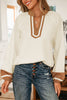 Black Color Block Patchwork Detail V Neck Textured Long Sleeve Blouse