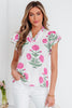 Pink Wild Flower Print Contrast Trim Scallop Detail Short Sleeve Blouse