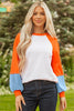 Light Grey Color Block Raglan Sleeve Contrast Stitching Loose Fit Top