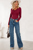 Smoke Gray Lace-trimmed Sweetheart Neckline Ruched Detail Long Sleeve T-shirt