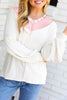 White Exposed Seam Rainbow Stripe Color Block V Neck Loose Long Sleeve Top