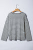 Gray Stripe Contrast Star Stitched Plus Size Long Sleeve Top