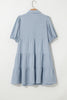 Beau Blue Shirt Collar Button Up Short Puff Sleeve Tiered Shift Dress