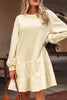 Beige Double Tiered Ruffle Hem Long Sleeve Loose Mini Dress