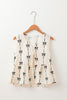 White Bow Printed Tie Closure Ruffled Vest