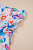Pink Floral Print Tie V Neck Contrast Detail Ruffle Short Sleeve Blouse
