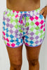 Multicolour Checkered Drawstring Elastic Waist Casual Shorts