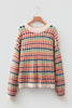 Multicolour Dotty Striped Pattern Knit Drop Shoulder Sweater