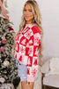 Pink Christmas Plaid Pullover Round Neck Long Sleeve Casual Fit Tunic Knitwear Sweater