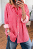 Red Stripe Button-Up Shirt Long Sleeve Patch Pocket Casual Shirt