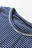 Blue Stripe Drop Shoulder Round Neck Long Sleeve Tee and Buttoned Shorts 2pcs Lounge Set