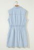 Sky Blue Stripe Collared Button Front Sleeveless Denim Mini Dress