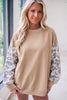 Coffee Camouflage Sleeve Crewneck Baggy Pullover Sweatshirt