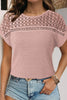 Light Pink Lace Patchwork Waffle Short Sleeve Top
