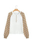 Khaki Polka Dot Contrast Long Sleeve Button V Neck Sweater