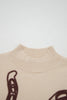 Parchment Corded Horseshoes Ribbed Trim Mock Neck Short Sleeve Sweater