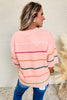 Green Colorblock Striped Half Sleeve Drop Shoulder Sweater