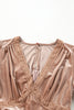 Chestnut Velvet Lacy V Neckline Short Sleeve Empire Waist Flowy Maxi Dress