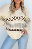 Parchment Contrast Stitch Detail V Neck Drop Shoulder Sweater