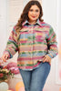 Pink Plus Size Aztec Printed Flap Pocket Shacket