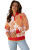 Khaki Floral Half Zip Collared Pullover Sweater