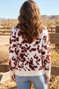 Brown Western Print Cow Pattern Long Sleeve Round Neck Pullover Knitwear Sweater