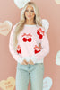 White Cherry Pattern Drop Shoulder Sweater
