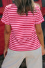 Green Stripe Scalloped Trim Round Neck T Shirt