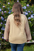 Parchment Striped Raglan Sleeve Notched Neck Raw Edge Plus Size Jumper