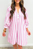 Rose Stripe Bracelet Sleeve Buttons Loose Mini Dress
