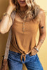 Straw Yellow Ribbed Front Knot Buttoned Thin Strap Tank Top