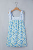 Sky Blue Floral Print Striped Patchwork Bow Knot Straps Mini Dress