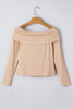 Smoke Gray Foldover Off Shoulder Long Sleeve Slim Top