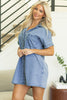 Dusk Blue Short Sleeve Pocketed Button up Denim Tunic Dress