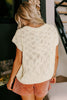 Beige Notched V Neck Short Sleeve Sweater