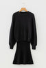 Black High Neck Puff Sleeve Sweater Pleated Mini Skirt 2pcs Knitted Outfit