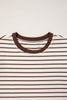 Brown Stripe Ribbed Round Neck Trim Loose Tank Top