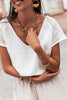 White Lace Crochet Textured Button Back V Neck T Shirt