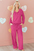 Peach Blossom Half Button Pullover Drawstring Pants Solid Color Corduroy 2pcs Outfit