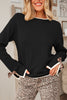 Black Leopard Bow Decor Split Cuff Contrast Trim Sweater