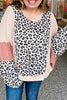 Gray Leopard Color Block Patchwork Reverse Stitch Plus Size Baggy Pullover