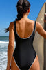 Black Color Block Ric Rac Trim U Neck One Piece Swimsuit