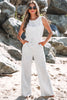 Light Grey Solid Color Crew Neck Drawstring High Waist Sleeveless Jumpsuit