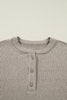 Simply Taupe Plus Size Ribbed Knit Kangaroo Pocket Henley Long Sleeve Top