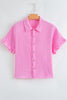Bonbon Mineral Wash Textured Ruffle Trim Short Sleeve Shirt