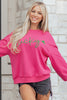 Rose Red Lucky Clover Embroidered Loose Pullover Sweatshirt