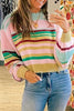 Multicolour Striped Knit Ribbed Trim Boxy Fit Cropped Sweater